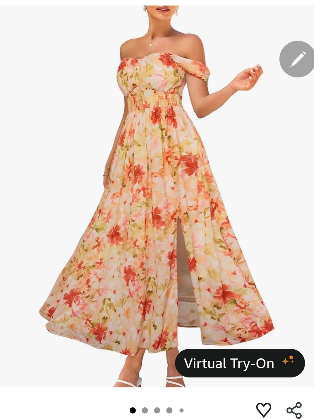 Grace Karin Peach Floral One-Shoulder Maxi Dress